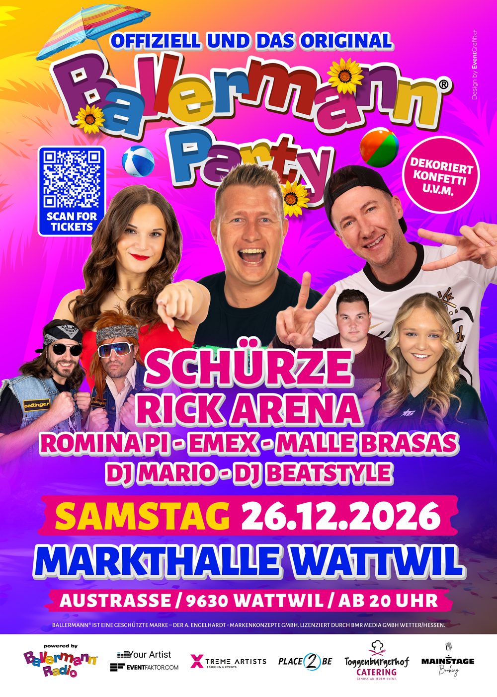 Ballermann® Party Flyer – Samstag, 26. Dezember 2026, Markthalle Wattwil